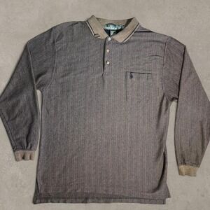 Knights of Round Table Brown Striped Rugby Polo Shirt Long Sleeve Vintage